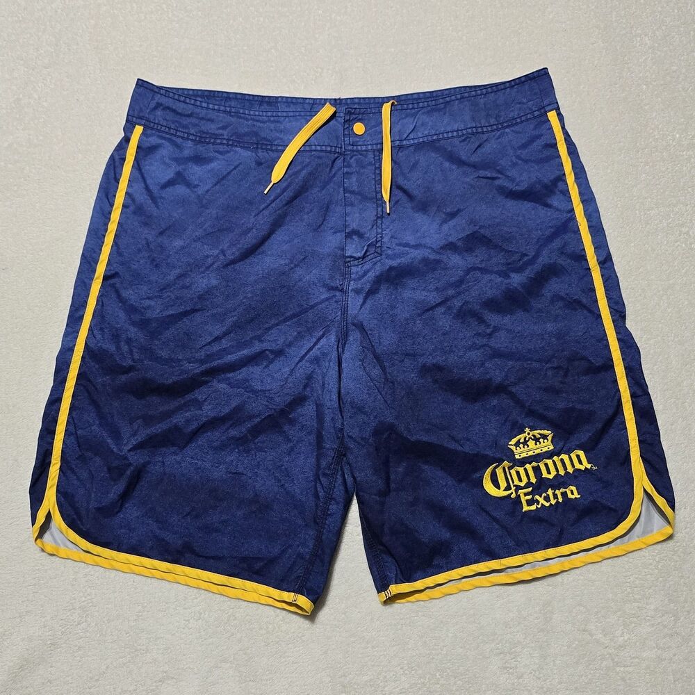 Corona Extra Men's Sz 38 Board Shorts Swim Trunks Blue Gold Officially Licensed